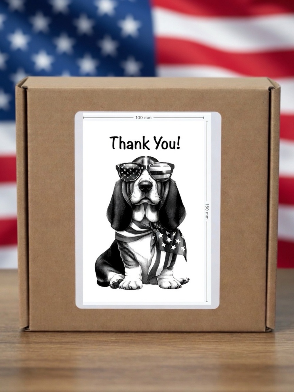 Patriotic Bassett Hound Thank You Stickers 
4”x6”-100ct.